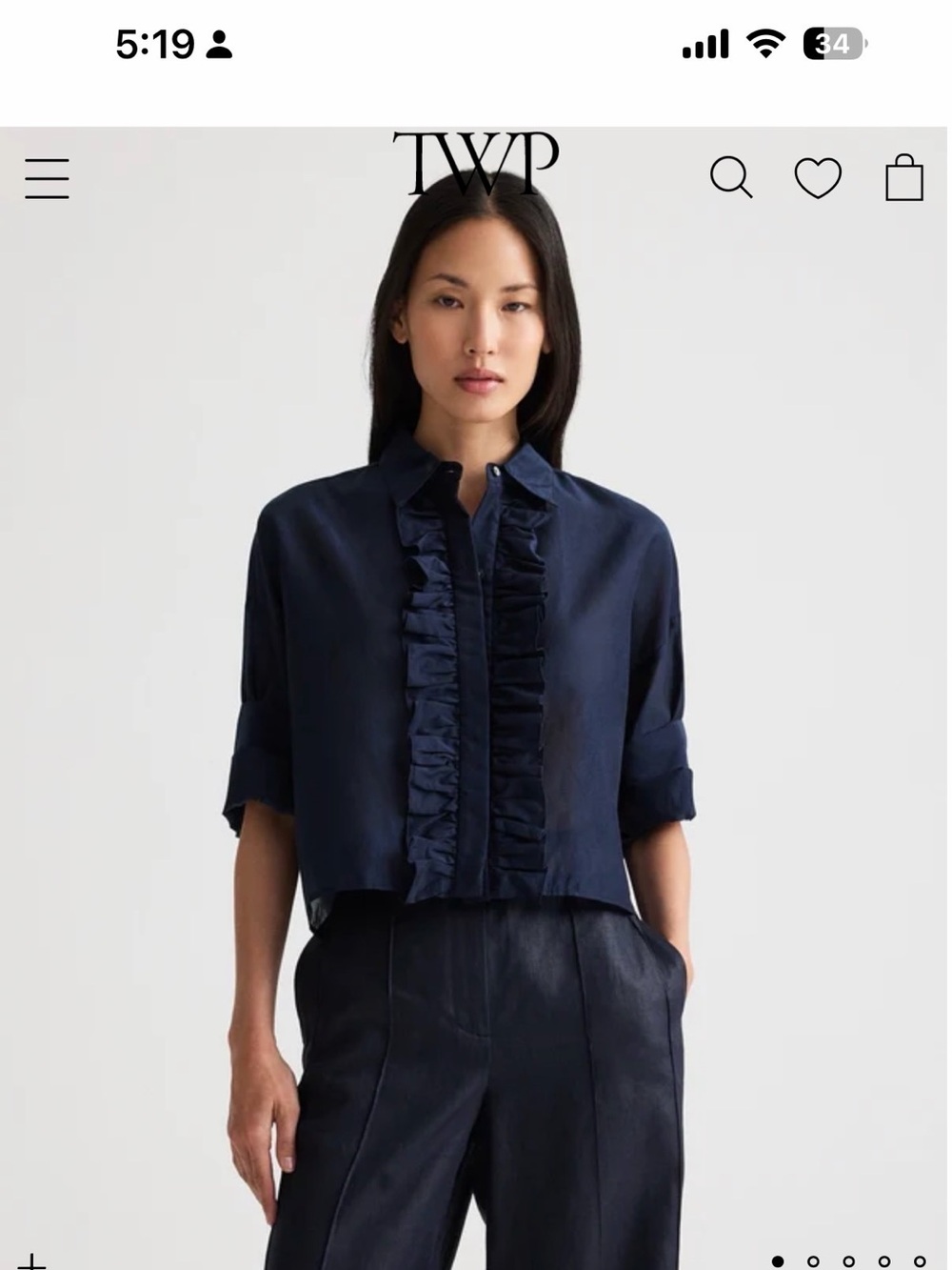 TWP Navy Ruffle-Front Button Down Shirt